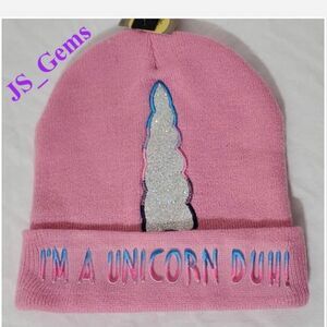New Pink Unicorn Beanie Hat Women Winter